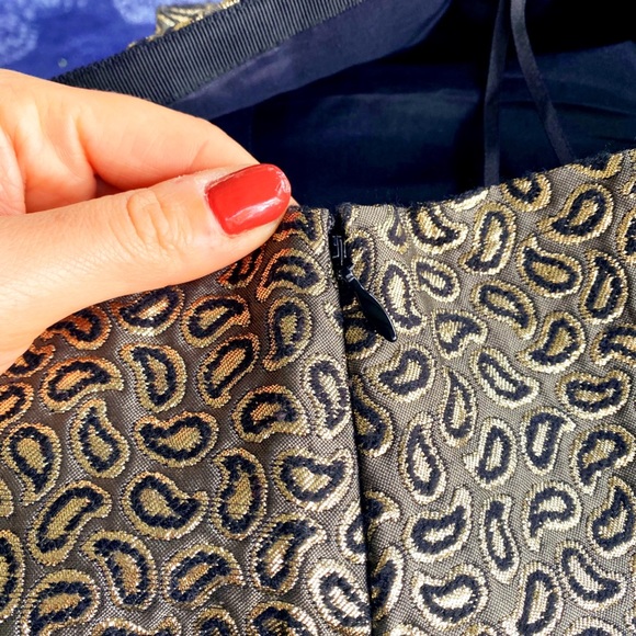 🌟 TIBI PAISLEY JACQUARD PLEATED METALLIC BLACK GOLD HIGH WAIST MINI SKIR… - Picture 9 of 12